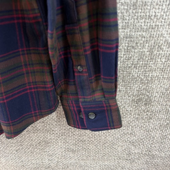 Vtg Lands End Mens Medium Portuguese Blue Plaid Cotton Flannel Button Down Shirt - Picture 5 of 12